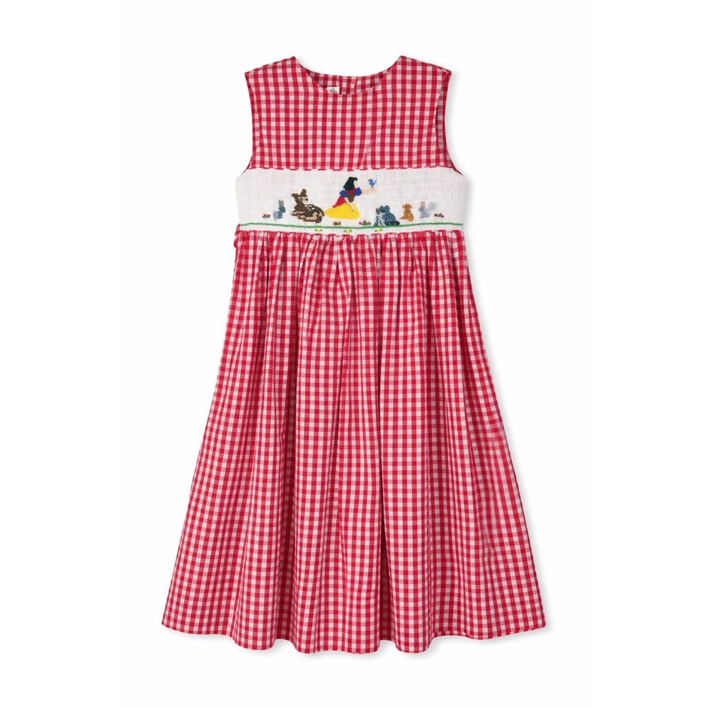 Girls Red Gingham Smocked Snow White Princess Dress Size 6Y Forest‎ Animals 6